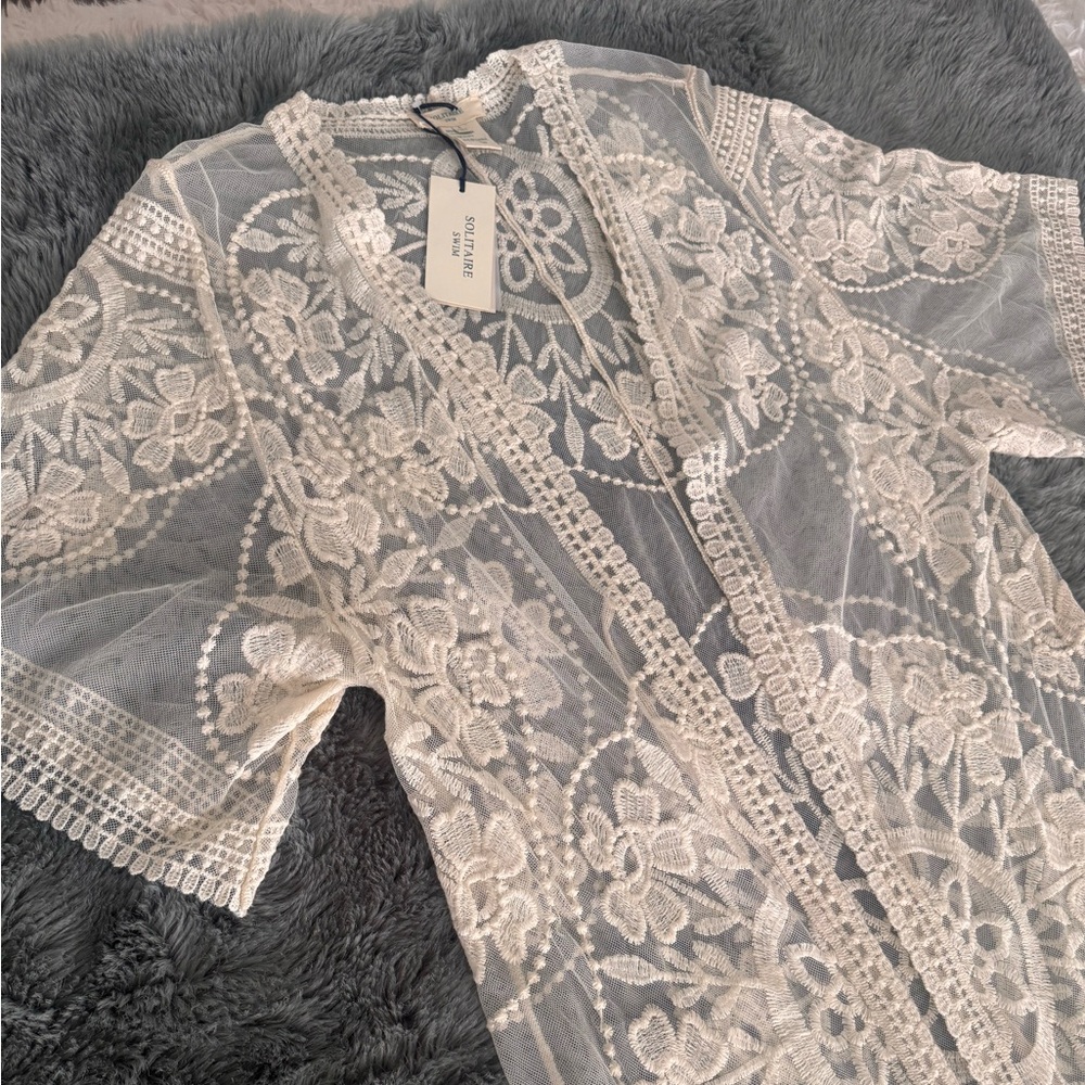 Solitaire Swim Ivory Lace Kimono CoverUp NWT